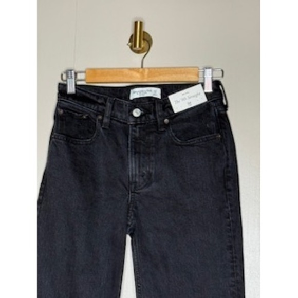 Abercrombie & Fitch 90s Straight Jeans Black High Rise Womens 24 - Picture 2 of 7